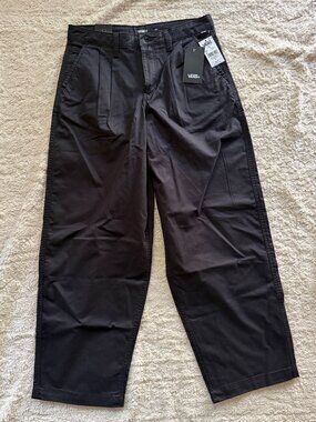 Vans Pleated Wide Leg Chino Pants Black NWT Size 24